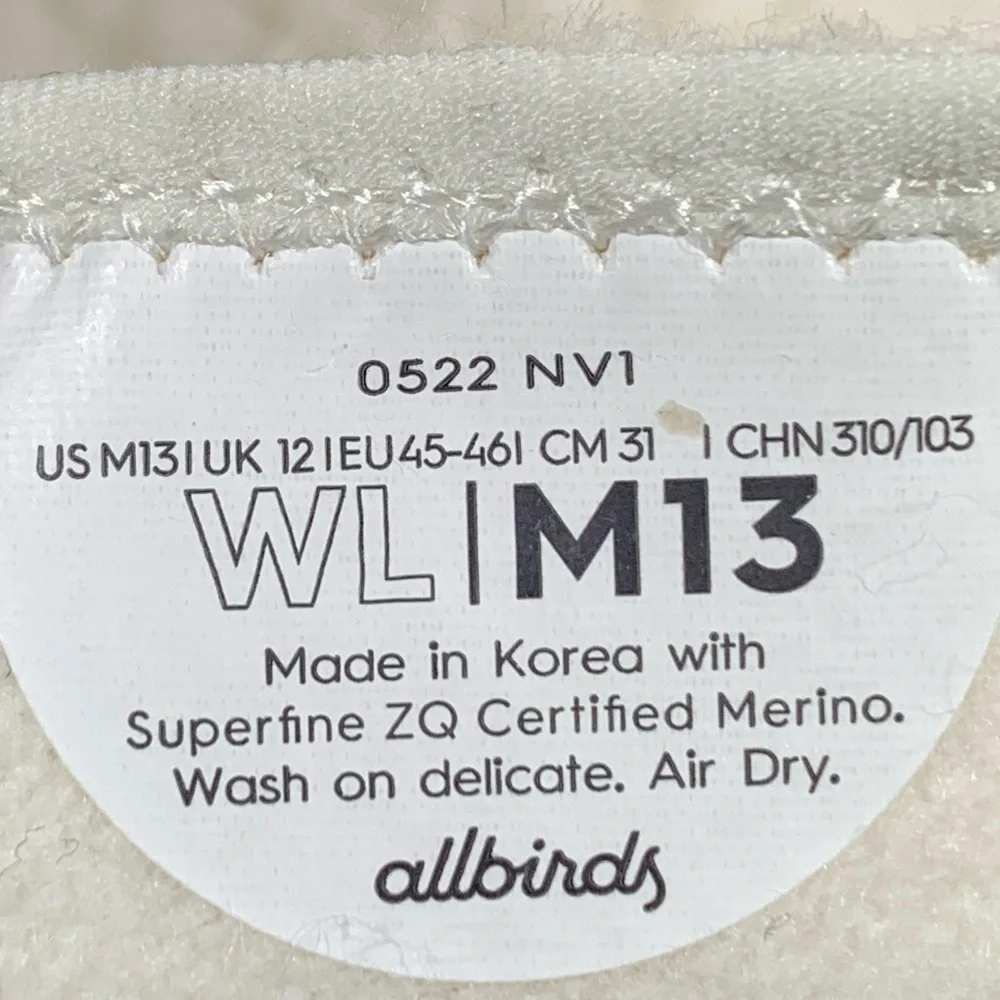 NEW Wool Lounger Fluff‎ Mens 13 Natural White Cream Merino Wool MF1MAWW130